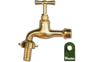 Bradas GKK011213 Mosiądz kran 1/2 cala, kran zewnętrzny, kurek ogrodowy, żółty, 10 x 10 cm