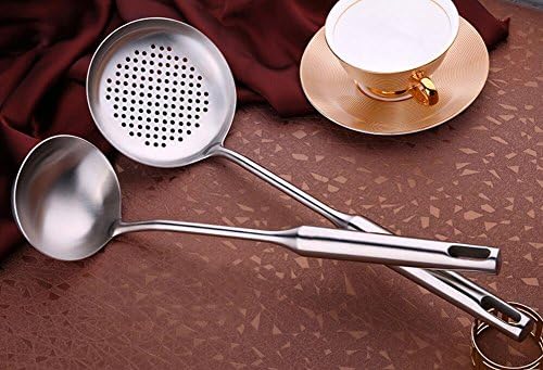 Stainless Steel Colander and Food Strainer,304 stainless steel slotted spoon to thicken soup spoon with long handle spicy hot pot colander strainer,Set of 2 teaspoons + NET