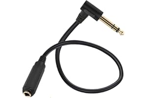 HTGuoji Cable de extensión de ángulo recto 6.35 macho a hembra, 1/4 estéreo TS para guitarra, amplificador, sintetizador, altavoz, piano, 50 cm (Stereo)