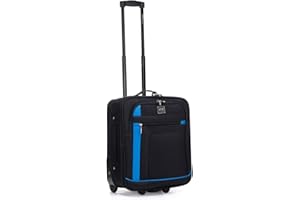 ATX LUGGAGE EST. 1991 ATX Luggage 45x36x20cm EasyJet | 2 Wheels Under Seat Carry-Ons | Soft Shell Lightweight Cabin Bag | Built-in Combination Lock| Black/Blue | 29 Liter