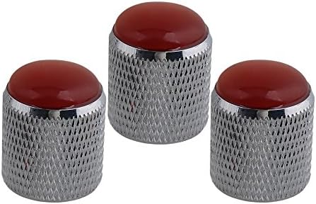 Yibuy Red Glass Head Silver Domed Volume Tone Control Electric Bass Knobs Pack of 3