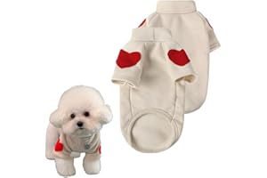 SamHeng Maglione per Cane Felpa a Collo Alto Maglioncino Cane di Piccola Taglia Pullover Animale Domestico Vestiti Caldi con Stampa a Cuore per Teddy Chihuahua Schnauzer Abbigliamento (Beige-S)