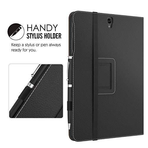 MoKo Samsung Galaxy Tab S3 9.7 Hülle – PU Leder Ständer Schutzhülle Smart Case Cover mit Stift-Schleife / Standfunktion und Auto Sleep / Wake Up Funktion für Samsung Galaxy Tab S3 9.7 Zoll (2017) SM-T820 / T825 Tablet, Schwarz/Braun - 8