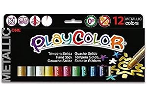 Playcolor One - Stick de peinture solide x12 - Coloris assortis tube de 10 gr - Peinture Lavable idéal pour débuter (METALLIC ONE)