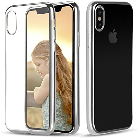 iPhone X Case, Korostro Ultra Slim&amp;Thin Phone Cover Shock Resistant Soft TPU Plating Bumper Protective Case - Silver