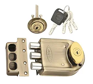 Spider Tri Bolt Door Lock with Antique Brass Finish (DLTB03AB) with 4 Brass Computer Keys