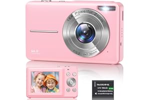 VAHOIALD Digital Camera 1080P, 44MP FHD Compact Digital Camera, 16X Digital Zoom Portable Photo Camera with 2.4" LCD Screen, 1 Battery, Vlogging Camera for Kids, Beginners, Teens, Students-Pink (No SD Card)