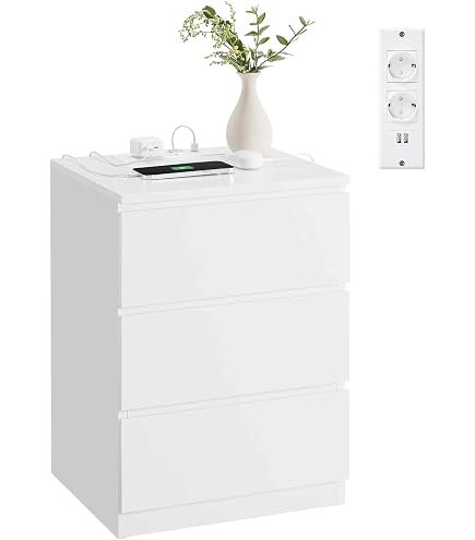 Comodino SoBuy Con 2 Cassetti Bianco 40x40x48 Cm – Moderno, Salvaspazio, Per Camera E Soggiorno