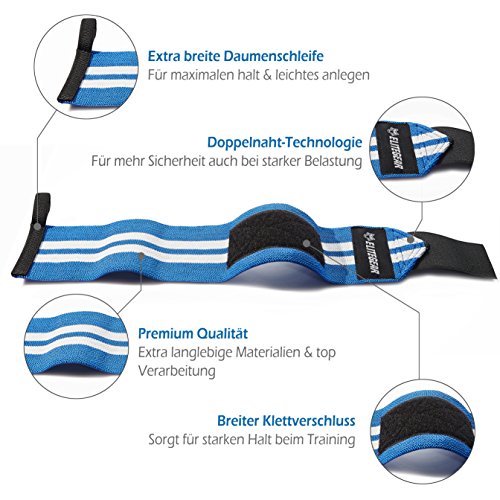 Handgelenkbandage (2er Set) mit 45cm Länge – EINFÜHRUNGSPREIS – Profi-Bandagen für Kraftsport, Fitness-Training, Bodybuilding & CrossFit – Premium Wrist Wraps – geeignet für Männer & Frauen - 4