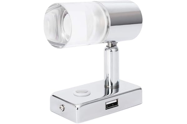 lighteu, A2 USB 12V 3W, projecteur de Plafond/Mur Finition chromée, Lampe de Lecture pivotante et pivotante avec Interrupteur Tactile, lumière Blanche/Bleue Chaude, réglable pour Yacht, Caravane