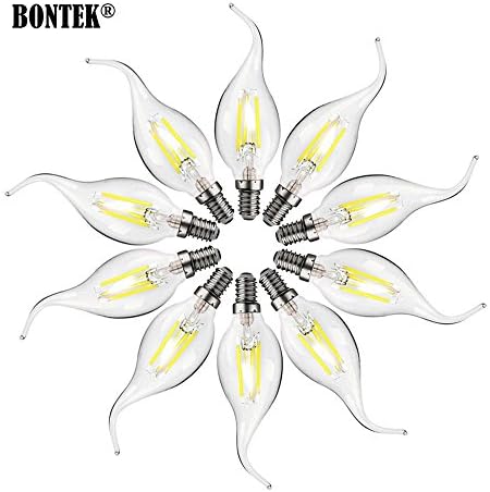BONTEK® 10-PACK Thomas Edison Retro Style Bulb LED Filament Candle Flame Tip C35 - 2Watt Equivalent 20Watt - 2700K Warm White E14 Screw Base [Non-Dimmable]