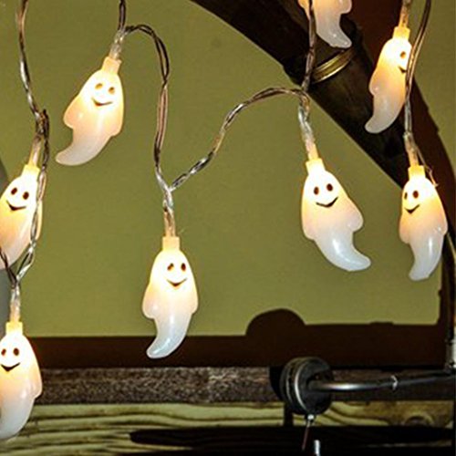 TUDUZ Happy Halloween Party Indoor Outdoor Battery Operated String Lights LED For Halloween Decor 3D Homes Household Garden Battery-powered Waterproof Funny String Lights 1.2M 10pcs (Ghost, Yellow)
