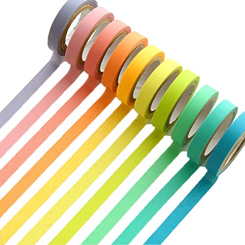 UClever 10 Cintas adhesivas DIY Washi Tape Etiqueta engomada del arco iris 10 colores