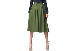 Urban GoCo Midi Jupe Plissée de Femmes Vintage De A-Ligne Taille Haute Jupe Longue avec Poches