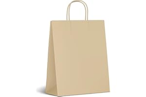 Inoverse 50 Sacs en Papier Kraft avec Poignées – 32 x 12 x 41 cm – Marron Sacs Cadeaux Recyclables, Pour Shopping, Emballage Cadeau, DIY, Calendrier de l’Avent