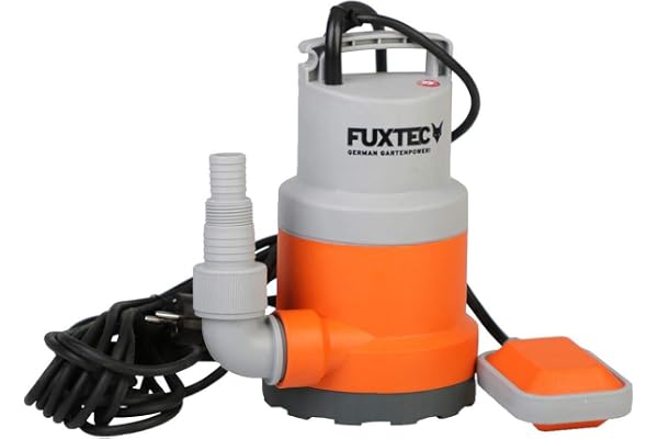 Fuxtec Pompe d’évacuation eaux usées Pompe de Bassin Submersible 250 Watt, Max. 6000 l/h, Hauteur de refoulement Max. 6 m, épaisseur éléments jusqu'à 5 mm, Interrupteur à Flotteur réglable en continu