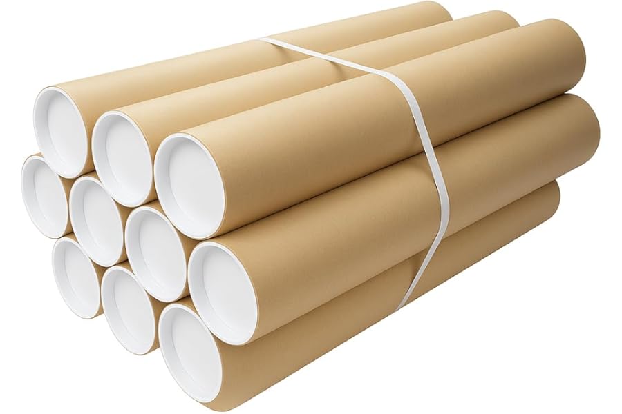 PACKZONE A1 Postal Tubes with Lids – Pack of 5 Heavy-Duty Cardboard Tube for Mailing Posters, Documents & Artwork, Packaging Roll with Plastic End Caps – Parcel, Posting & Shipping Tubes