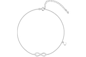 Deyanse Ankle Bracelets for Women Silver, 925 Sterling Silver Women's Anklets, Heart/Infinity Anklet, Adjustable 22+5cm Silver Ankle Chain, Beach Barefoot Foot Chain, Summer Foot Jewellery for Girls