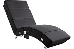 Casaria® Relaxliege XXL Massage Heizfunktion 186x89x55cm Ergonomisch Stoff Gepolstert 180kg Belastbarkeit Wohnzimmer Chaiselongue Relaxsessel Anthrazit