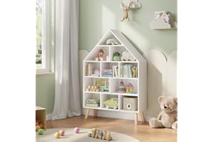 WOLTU Librería Infantil de 5 Estantes Estanteria para Niños de Forma Casita Organizador Juguetes de Madera para Libros Muñecas Blanco 80x24x116cm