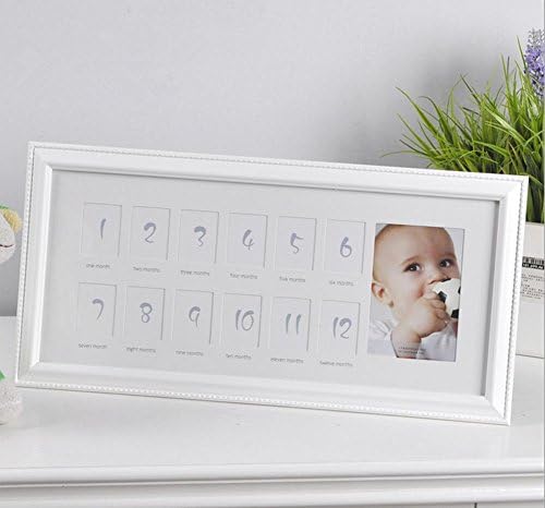 OOFYHOME My First Year 12 Month Baby Picture Photo Frame - Capture Birth to First Birthday - Unisex Keepsake Photo Collage Holds Infant Photographs
