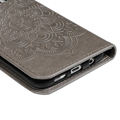 Badalink Für Samsung Galaxy S7 Edge Hülle PU Leder Lederhülle Tasche Case Cover Druck Campanula Totem Design Grau Gray Brieftasche Wallet Flip Case Schutz Etui Schale im Bookstyle mit Weich Handschlaufe Standfunktion Karteneinschub und Magnetverschluß für Samsung Galaxy S7 Edge Duos G935F 5.5″ Premium Ledertasche - 6