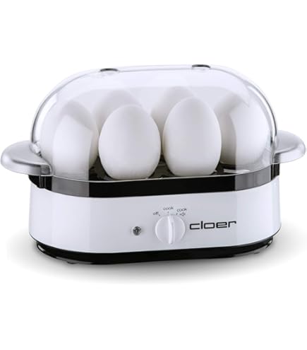 Cloer 6099 Eierkocher mit akustischer Fertigmeldung, 400 W, für 6 Eier, antihaftbeschichtete Heizplatte, Aluminiumgehäuse