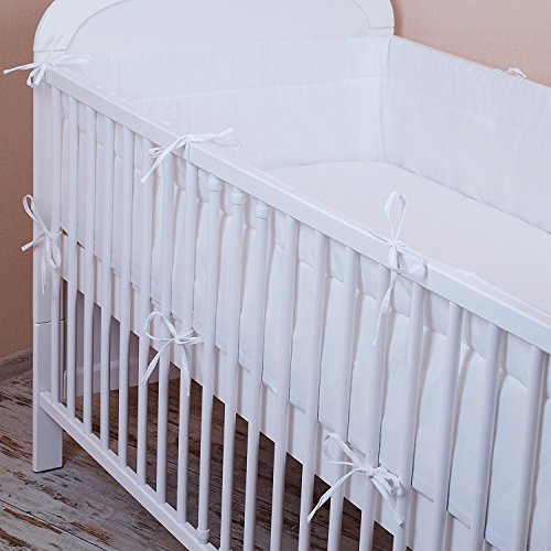 Bettumrandung Nest Kopfschutz Nestchen 420x30cm, 360x30cm, 180×30 cm Bettnestchen Baby Kantenschutz Bettausstattung Einfarbig- weiß - 2