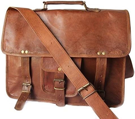 FAIRKRAFT Distressed Large Leather Satchel 18' Messenger Briefcase Business Portfolio bag Luggage Flight Cabin Satchel