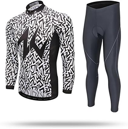 TeyxoCo Men's Sharp Windproof Long Sleeve Cycling Gel Pad Jersey Set XL