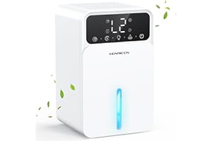 HONMICON Deshumidificador Bajo Consumo Silencioso para el Hogar, con Pantalla LCD, 12h Timer, Apagado Automático, Descongelación Automática, Luz de 7 Colores, Contra la Humedad y el Moho