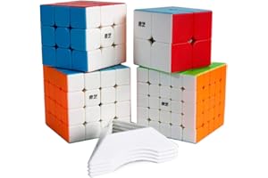 BSKEYE OJIN Lot de Cubes de Vitesse spécifiques 2x2 3x3 4x4 5x5 sans Autocollant Bright Cube Magique Lisse Puzzles Cube Set avec Emballage Cadeau + Trépieds Quatre