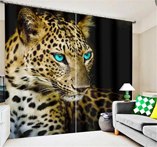 KKLL Polyester 3D Blue eyes Yellow Leopard Visual space Print Fabrics Anti-UV Noise Reducting Solid Thermal Curtains Home Decor Bedroom Window Drapes, wide 2.03x high 1.6