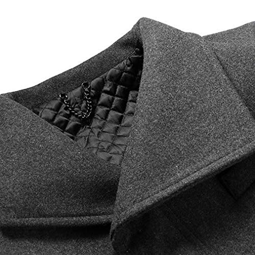 Herren Wolljacke Revers Langarm Jacke 2 Eingebaute Tasche Einreihige Jacke Winddicht Und Warm,Black-M