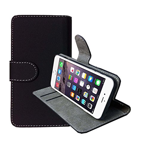 funkybuys® Apple Iphone Apple iPhone 6 (4.7 Inch) Premium PU Leather Flip Wallet Case / Cover / Pouch / Holster with Card Slots With Free Screen Protector and Mini Stylus Pen (Book Wallet Case, Black)