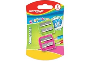 KEYROAD Ergonomiczna podwójna temperówka / 2 sztuki/z tworzywa sztucznego/ostrza ze stali/ołówków i kredek/blister – kolory mieszane/do przedszkola, przedszkola i szkoły