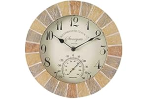 HomeZone Grand Vintage Moderne Style rétro Jardin intérieur/Extérieur Horloge Murale décorative clôture Ornement thermomètre baromètre montable résistant aux intempéries Station MÉTÉO HYGROMÈTRE