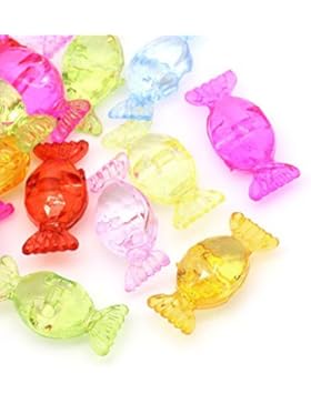 HOUSWEETY 50 Mix Acryl Spacer Perlen Beads Bonbon Suessigkeiten Basteln 29x13mm