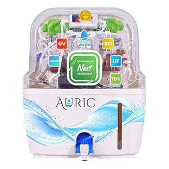 AURIC RO + Ultra Violet + ALKALINE + TDS with Advanced Ultra Filter and Pre Filter Set (White) Water Purifier In-Tank Storage 15 Litres