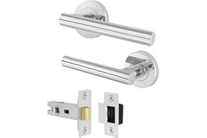 EAI Door Handle Latch Set Polished Chrome | Round T-Bar Internal Door Handles & Latch (64mm) | Silver Lever on Rose Oliena Range
