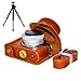 Produktbild First2savvv XJPT-DDGF7-A09G6 braun Ganzkörper- präzise Passform PU-Leder Kameratasche Fall Tasche Cover für Panasonic Lumix DMC GF7 GF8 with 12-32mm Lens mit Mini-Stativ