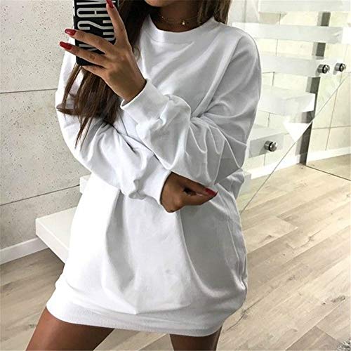 Preisvergleich Produktbild Swallowuk Pulloverkleid Damen Sweatshirt Kleid Langarm Rundhals Pullover Shirt Longpullover Sweater Sweatkleid Langarmshirt Kleider Tops (XL, Weiß)