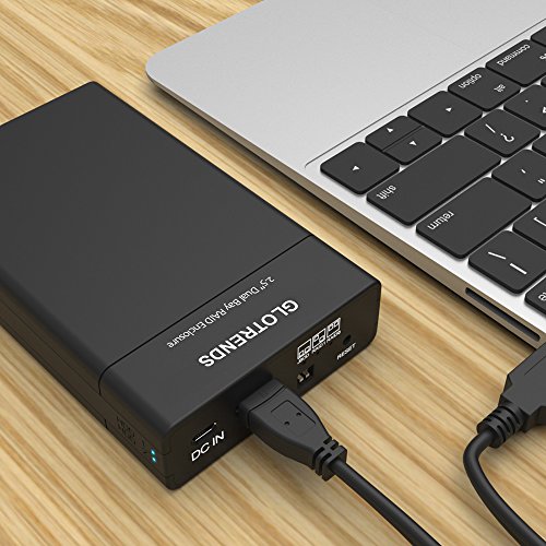 Externes RAID HDD Festplatten Gehäuse – GLOTRENDS 25R USB 3.0 2 Bay RAID Enclosure for 2.5 inch SATA HDD/SSD with Micro-B USB 3.0 Interface ABS Plastic Case Black - 8
