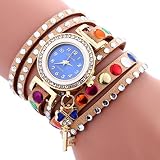 Hunpta Mode große Zifferblatt Glockenspiel Diamant Leder Armband Dame Womans Armbanduhr (Khaki)