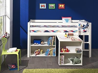 Vipack PINO LIT Mezzanine, Bureau ET BIBLIOTHEQUE Blanc, Pin Massif