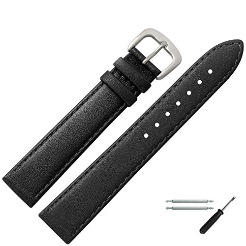 Uhrenarmband 14mm Leder schwarz, feines echtes Rindleder - Marburger Uhrband inkl. Federstege & Werkzeug - passend zu flachen Uhren - Marburger Uhrenarmbänder seit 1945 - schwarz / Titanschließe Uhrenarmband 14mm Leder schwarz, feines echtes Rindleder - Marburger Uhrband inkl. Federstege & Werkzeug - passend zu flachen Uhren - Marburger Uhrenarmbänder seit 1945 - schwarz / Titanschließe