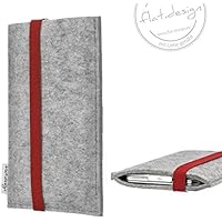 Filz Handytasche COIMBRA mit rotem Gummiband (hellgrau) - Maßanfertigung für alle Handymodelle z.B. Fairphone, iPhone, Samsung, Sony, Huawei, HTC uvm - handgefertigte Smartphone Hüllen von flat.design