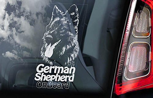 German Shepherd on Board - Car Window Sticker - Dog Sign Decal - Internal Printed -V14