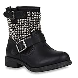 bikerstiefeletten herren  Stiefelparadies Damen Stiefeletten Biker Boots gefüttert Flandell, Schwarz Autol, 39 EU