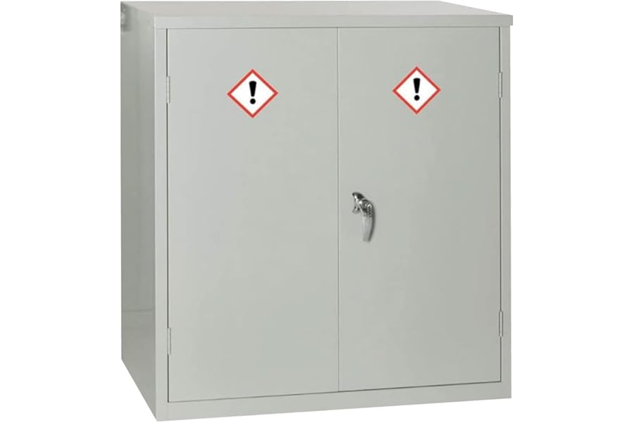 Safe Industrial Hazardous Substance COSHH Cabinet - Grey Metal Cupboard 1 Shelf - Store Safely Dangerous Products 1000mm High x 915mm Wide x 457mm Deep (30 Litre)